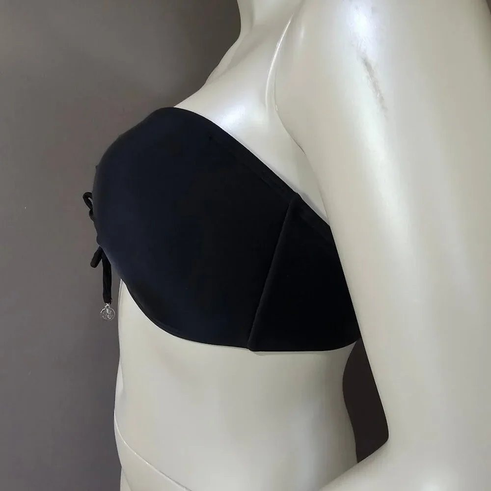 Dkny Bandeau-Style Tie-Front Bikini Top Black Size XL NWOT